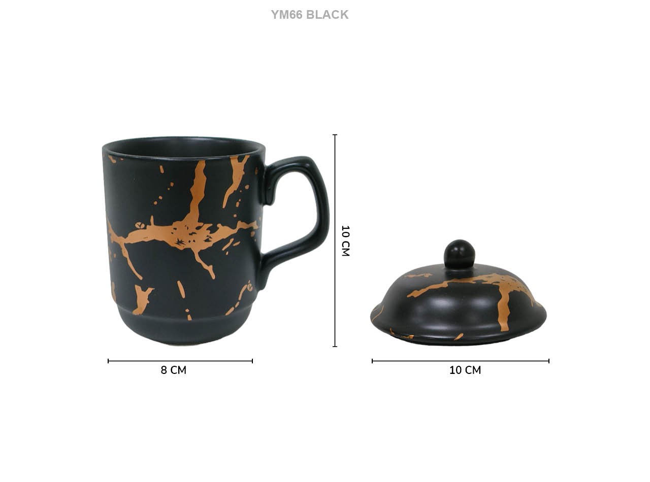 YM66 Hitam Mug dengan Motif Marmer